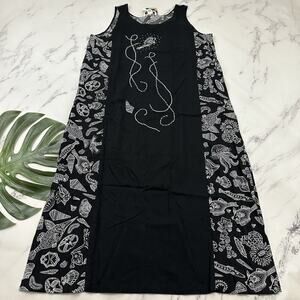 We Be Bop Womens Vintage Y2k Maxi Dress Plus Size 1x New Black White Fish Beaded